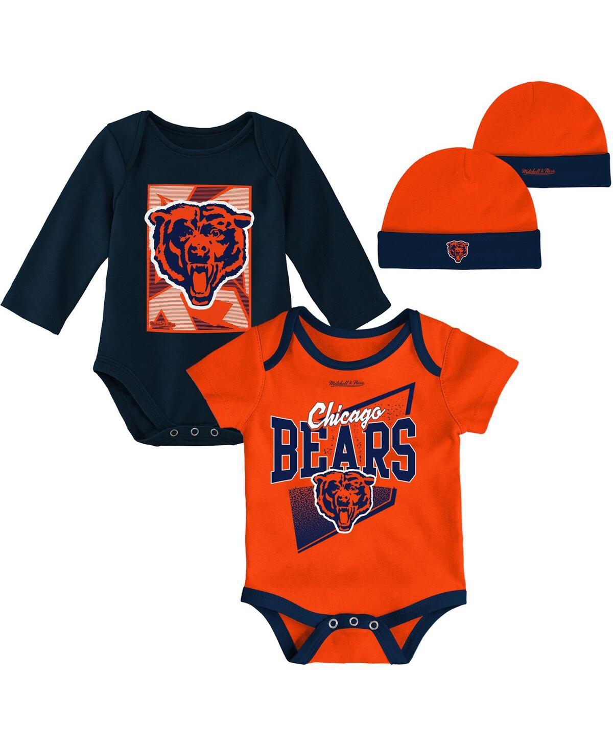 Mitchell & Ness Babies' Newborn And Infant Boys And Girls Orange, Navy Chicago Bears Victory Formation Throwback Three-piece In Orange,navy