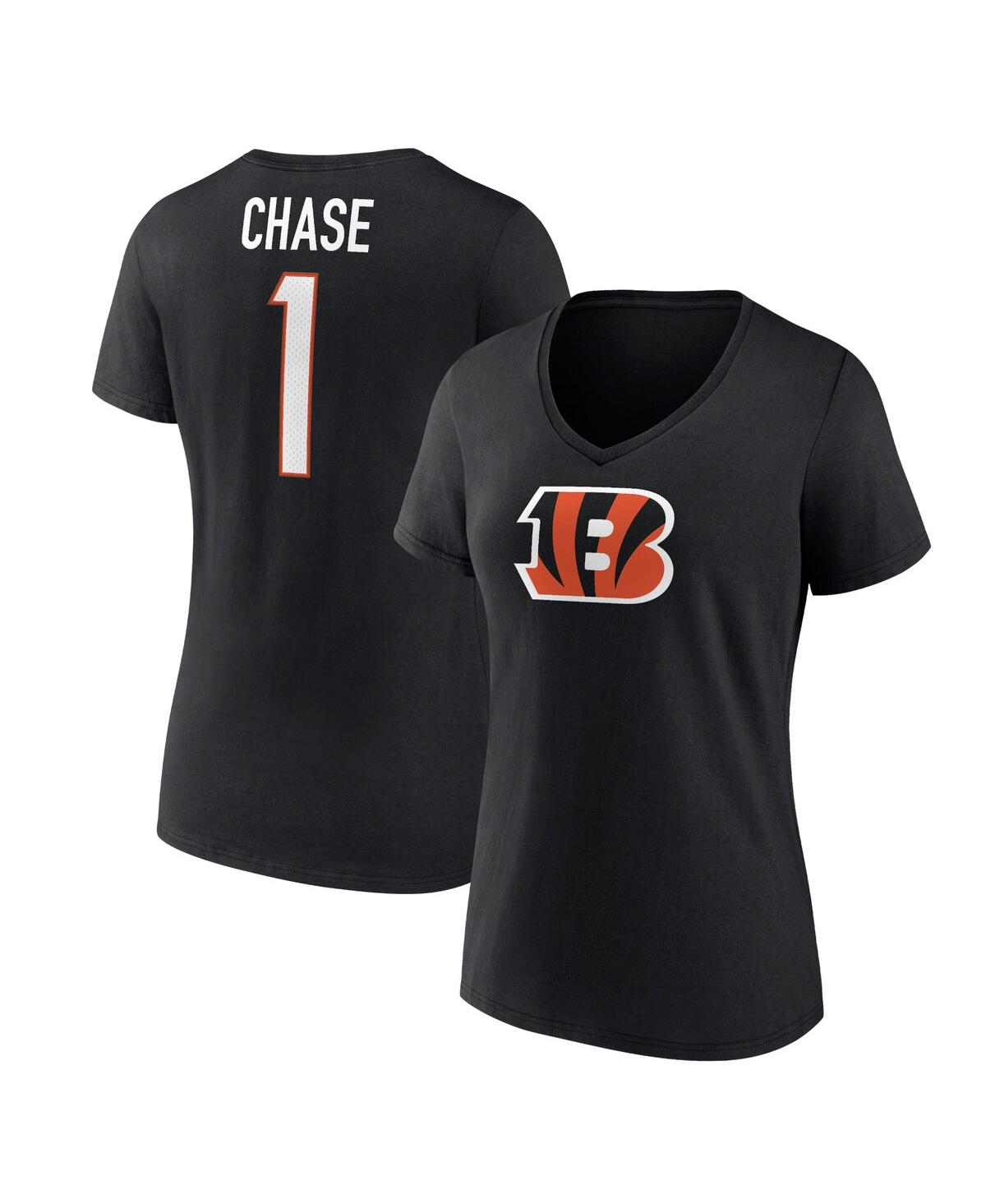 Shop Fanatics Women's  Ja'marr Chase Black Cincinnati Bengals Player Icon Name And Number V-neck T-shirt