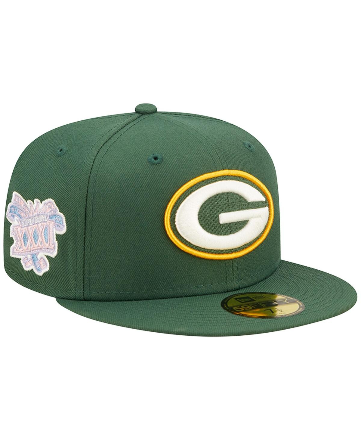 New Era Men's  Green Green Bay Packers Super Bowl Xxxi Purple Pop Sweat 59fifty Fitted Hat In Green