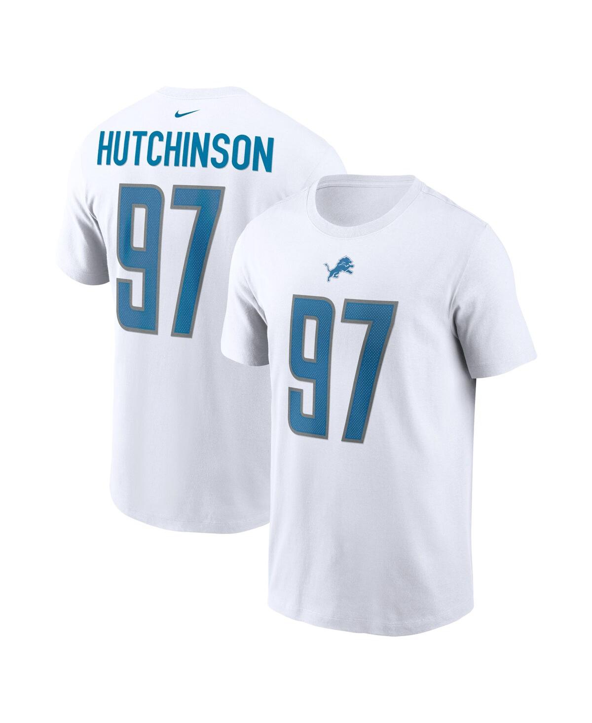 Men's Nike Aidan Hutchinson White Detroit Lions 2022 Nfl Draft Pick Player Name & Number T-shirt