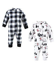 Baby Boys and Girls Plush Long Sleeve Jumpsuits, Pack of 2