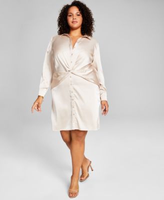 Trendy Plus Size Faux-Wrap Satin Dress | eBay