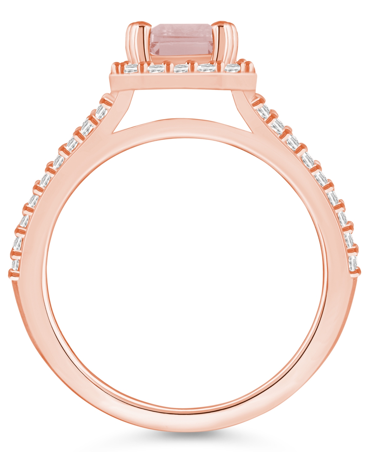 Macy's(1-3/8 ct. t.w.) and Diamond (1/2 ct. t.w.) Halo Ring in 14K Rose Gold - Morganite