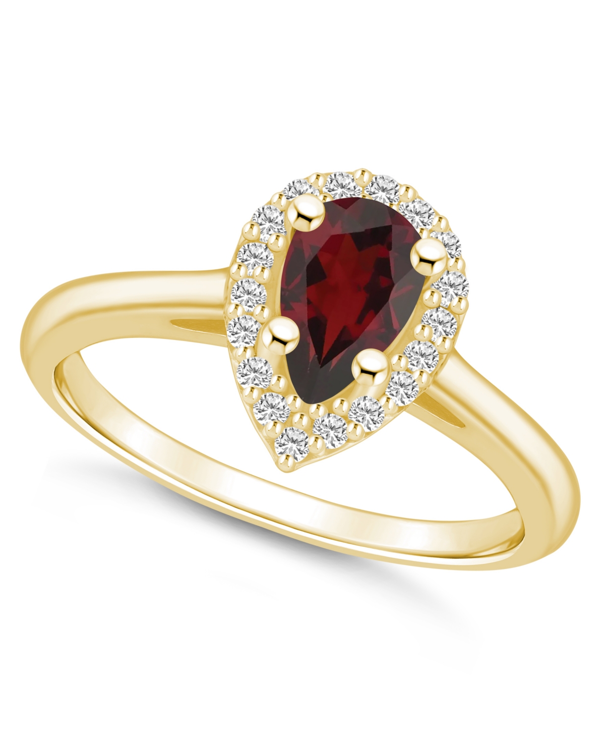 Macy's Garnet (1-1/10 Ct. T.w.) And Diamond (1/5 Ct. T.w.) Halo Ring In 14k Yellow Gold In Red