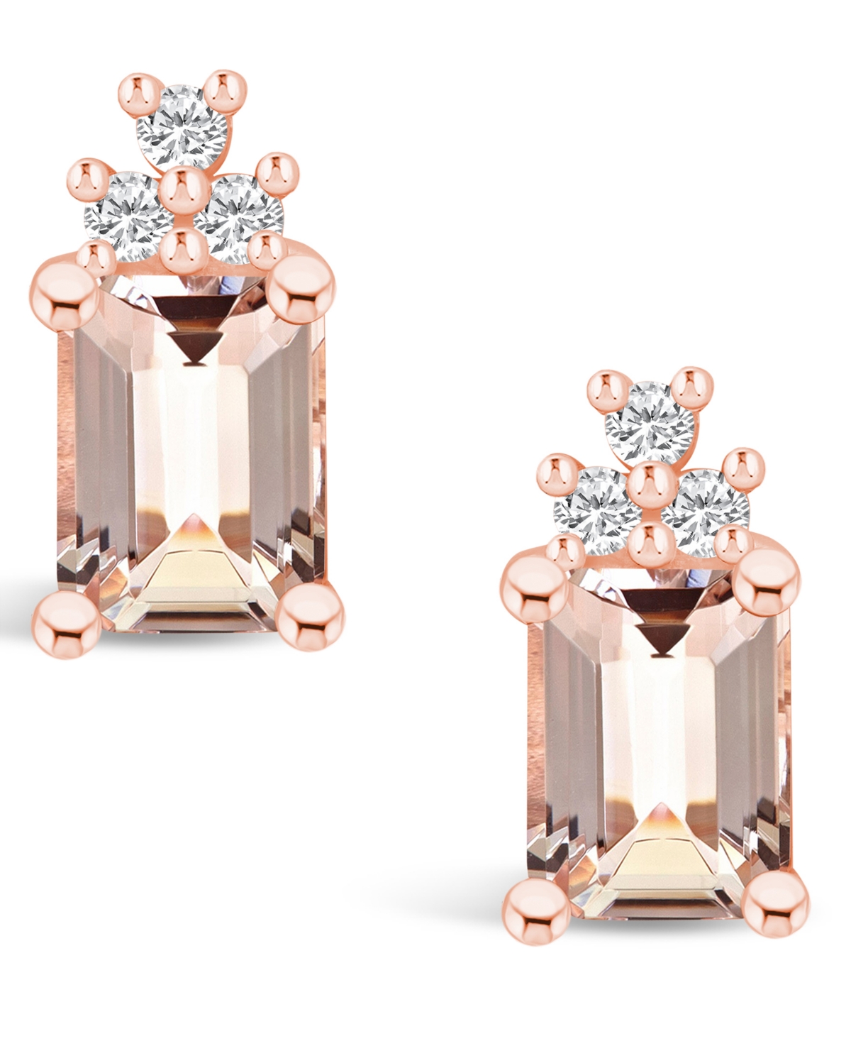 Macy's(2-3/4 Ct. T.w.) and Diamond (1/5 Ct. T.w.) Stud Earrings in 14K Rose Gold - Morganite