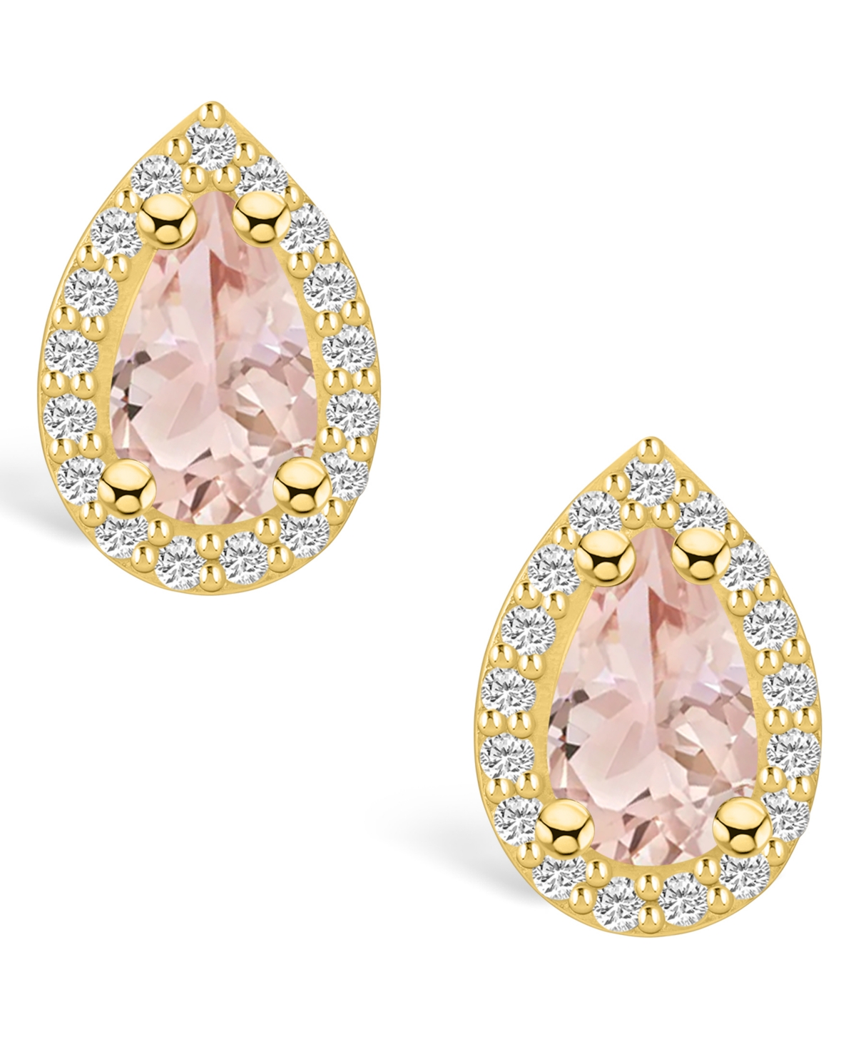 Macy's(1-3/8 ct. t.w.) and Diamond (1/3 ct. t.w.) Halo Stud Earrings in 14K Yellow Gold - Morganite