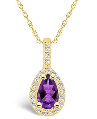 Macy's Amethyst (7/8 Ct. T.W.) and Diamond (1/5 Ct. T.W.) Halo Pendant ...