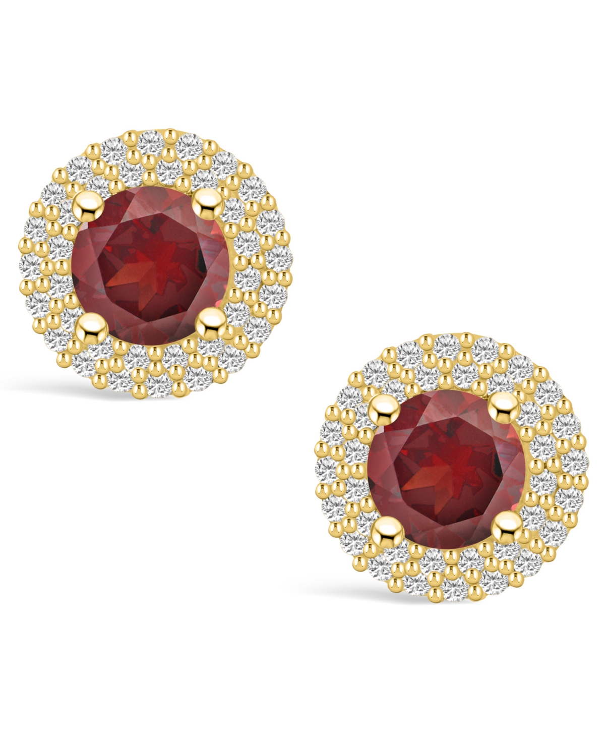 Macy's(2-1/5 ct. t.w.) and Diamond (1/2 ct. t.w.) Halo Stud Earrings in 14K Yellow Gold - Garnet