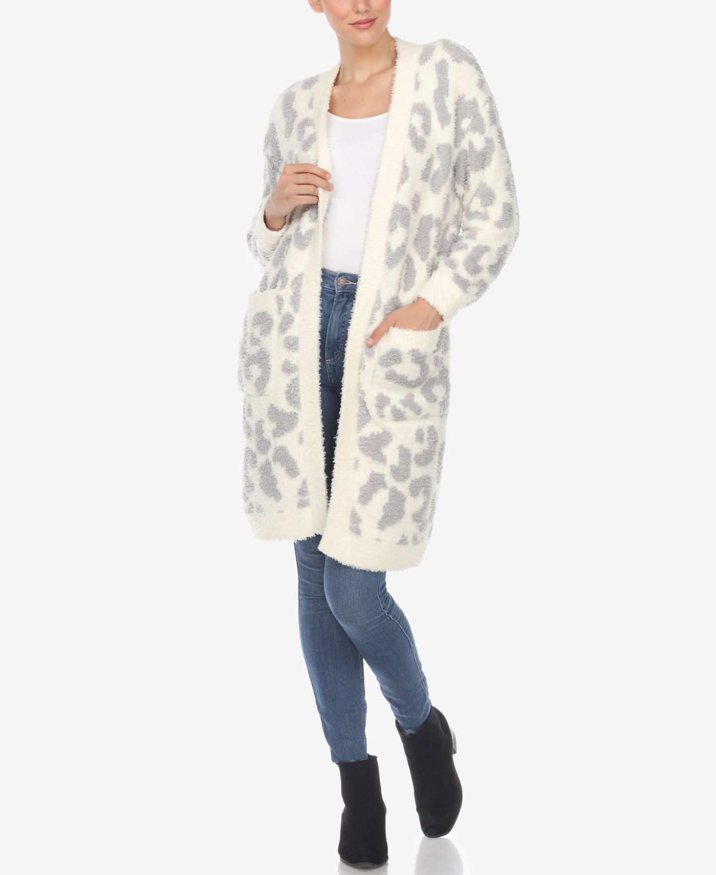 Женский кардиган White Mark Leopard Print Open Front Sherpa, цвет: Бежевый — фото 1