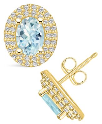 Macy's Aquamarine (1-3/8 Ct. T.w.) And Diamond (1/2 Ct. T.w.) Halo Stud ...