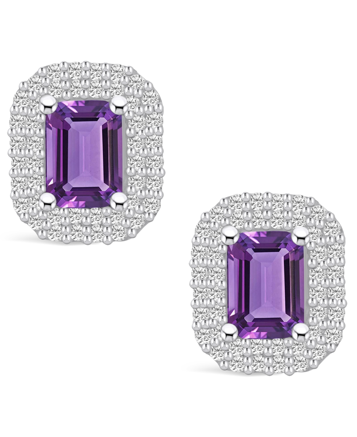 Macy's(2 ct. t.w.) and Diamond (3/4 ct. t.w.) Halo Stud Earrings in 14K White Gold - Amethyst