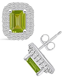 Peridot (2-1/5 ct. t.w.) and Diamond (3/4 ct. t.w.) Halo Stud Earrings in 14K White Gold