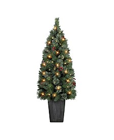 4' B/O Potted Cascade Pine Tree with 100 Warm White LED Lights and Plastic Pot, 100 Tips
