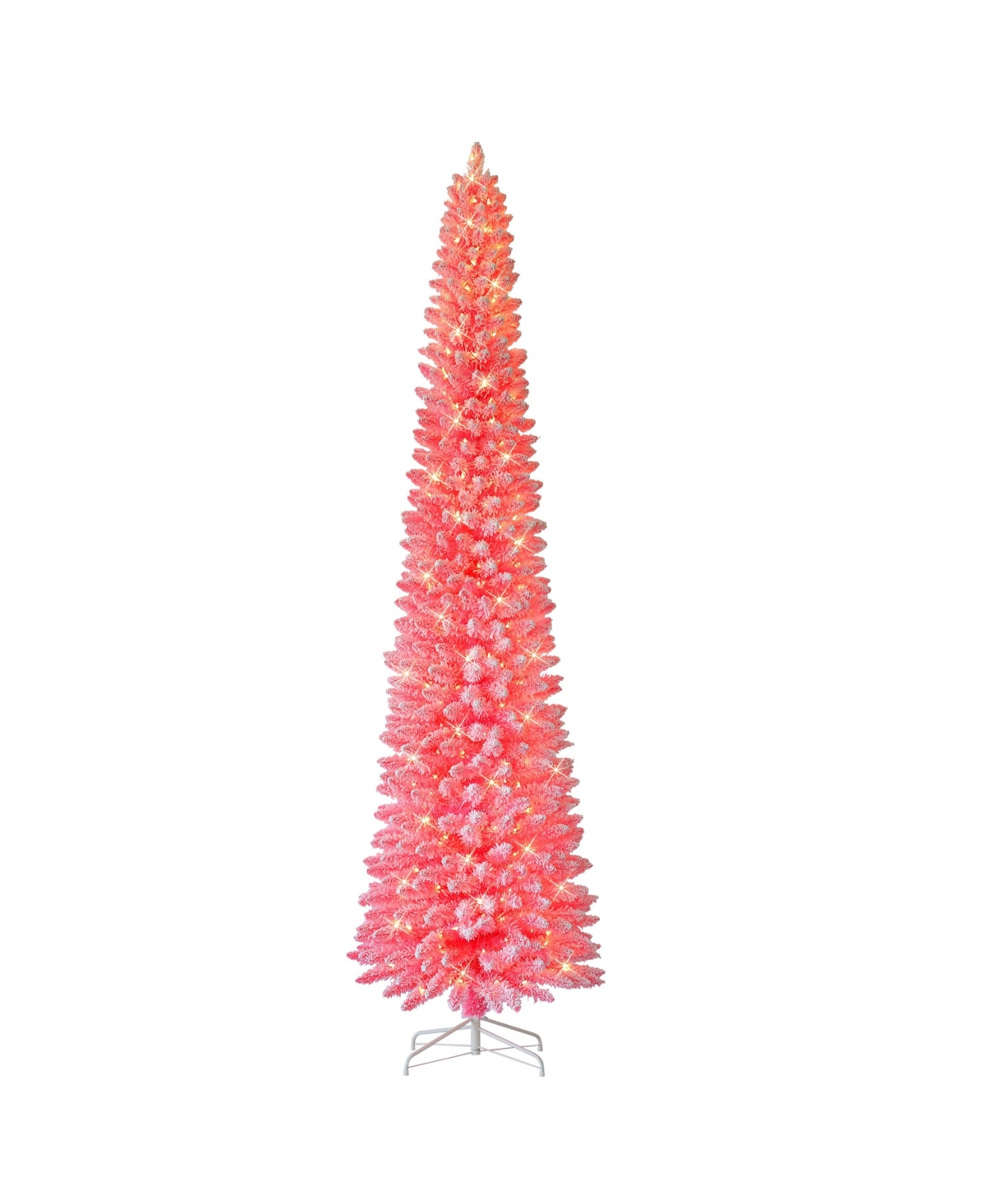 Puleo 9' Pre-lit Flocked Fashion Pencil Tree With Clear Incandescent Lights In Pink