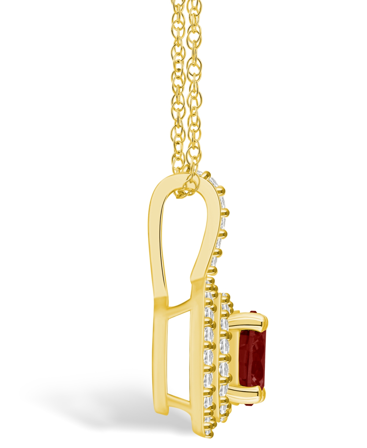 Macy's(1-5/8 Ct. T.w.) and Diamond (3/8 Ct. T.w.) Halo Pendant Necklace in 14K Yellow Gold - Garnet