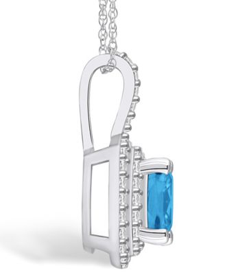 Blue Topaz (2-3/4 Ct. T.W.) and Diamond (1/2 Ct. T.W.) Halo Pendant Necklace in 14K White Gold
