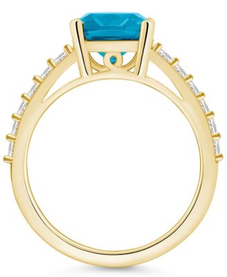 Blue Topaz (2-3/4 Ct. T.W.) and Diamond (1/3 Ct. T.W.) Ring in 14K Yellow Gold