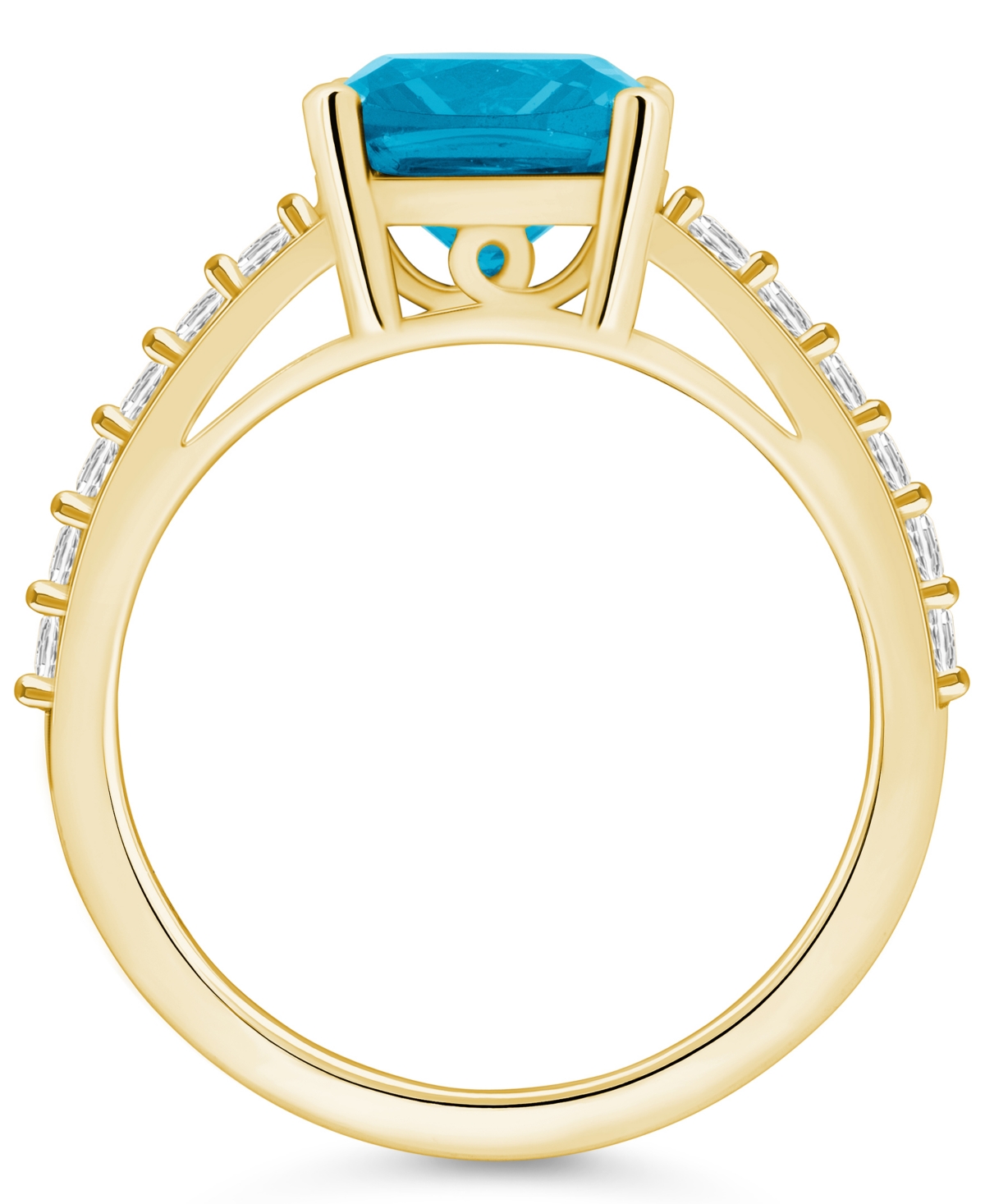 Macy's(2-3/4 Ct. T.w.) and Diamond (1/3 Ct. T.w.) Ring in 14K Yellow Gold - Blue Topaz