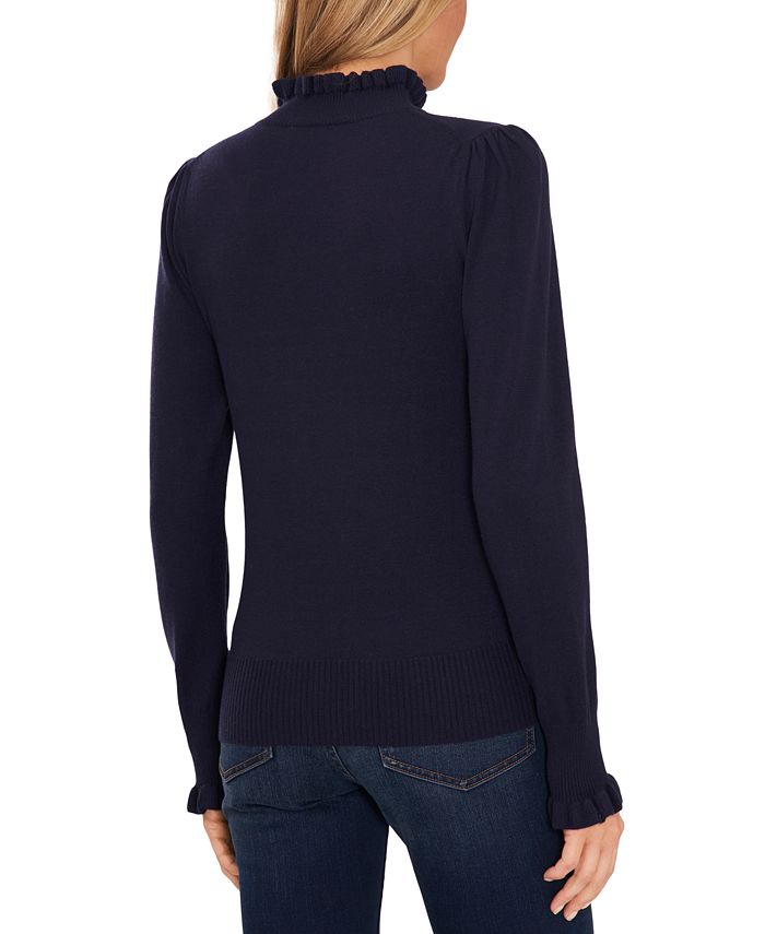 Cece Women's Long Sleeve Sweater, Mock Neck, Contrast Design-Black, Size M main image 1