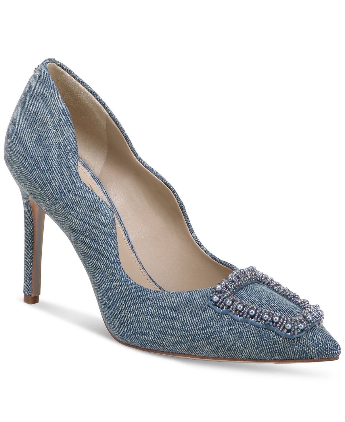 Sam Edelman Harriett Pointed Toe Pump In Washed Blue Linen
