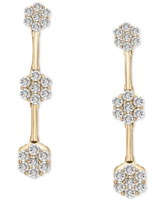 Diamond Triple Flower Cluster Drop Earrings (1-1/2 ct. t.w.) in 14k Gold, Created for Macy's