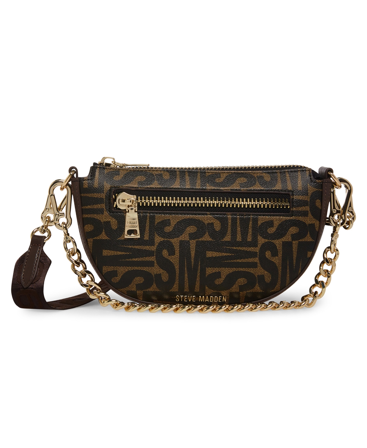 Steve Madden Breyes embossed logo shoulder bag in brown