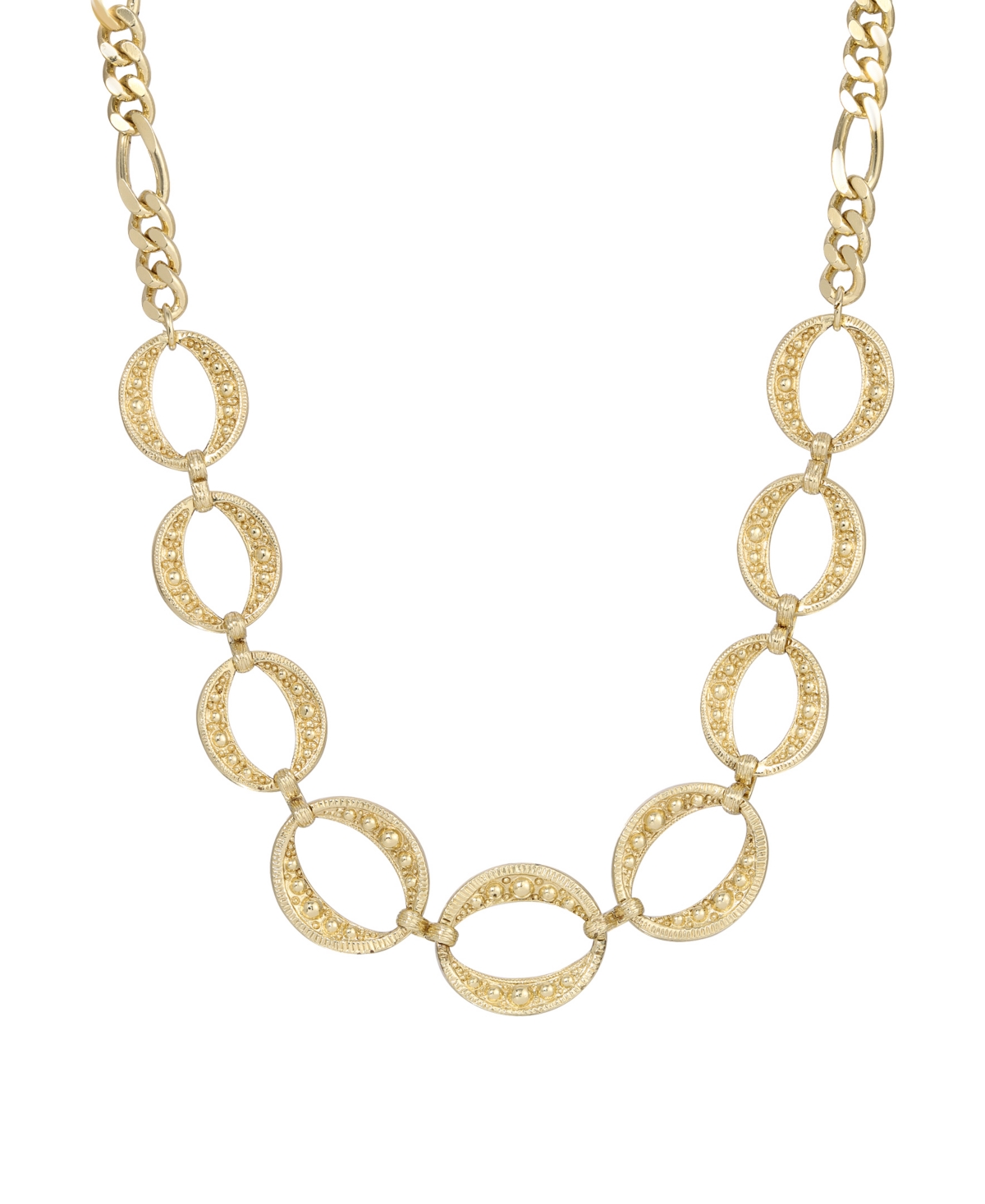 2028 Gold-tone Circle Marcasite Texture Link Necklace In Yellow