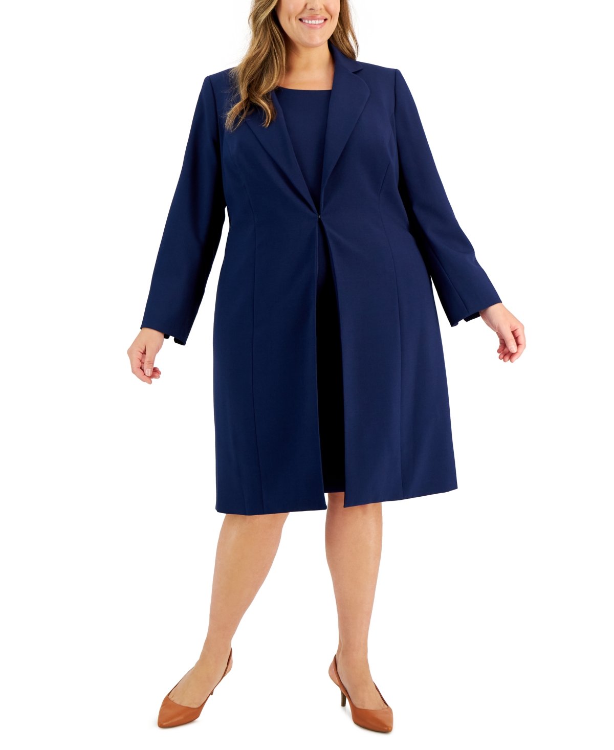 Le Suit Women's Crepe Topper Jacket & Sheath Dress Suit, Regular And Petite Sizes In Indigo