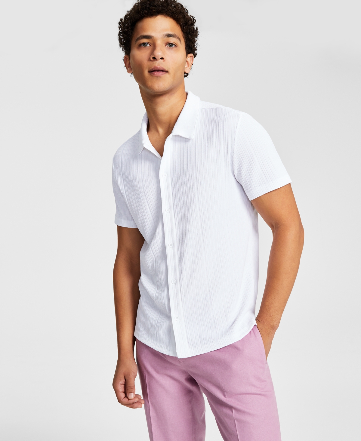 Inc International Concepts Men's Rib Knit Button-Up Short-Sleeve Shirt, Created for Macy's