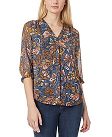 Women's V-neck Pleat Front Tunic Top