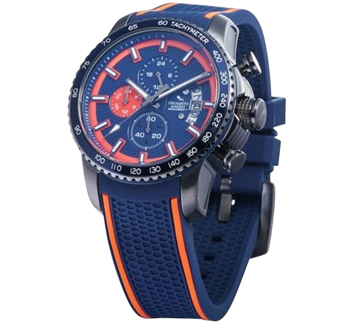 Shop Strumento Marino Men's Chronograph Freedom Blue Silicone Strap Watch 45mm In Blue Orange