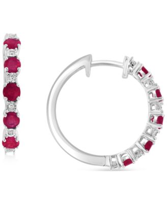 Sapphire & Diamond Accent Small Hoop Earrings in Sterling Silver, 0.81" (Also available in Ruby and Emerald)