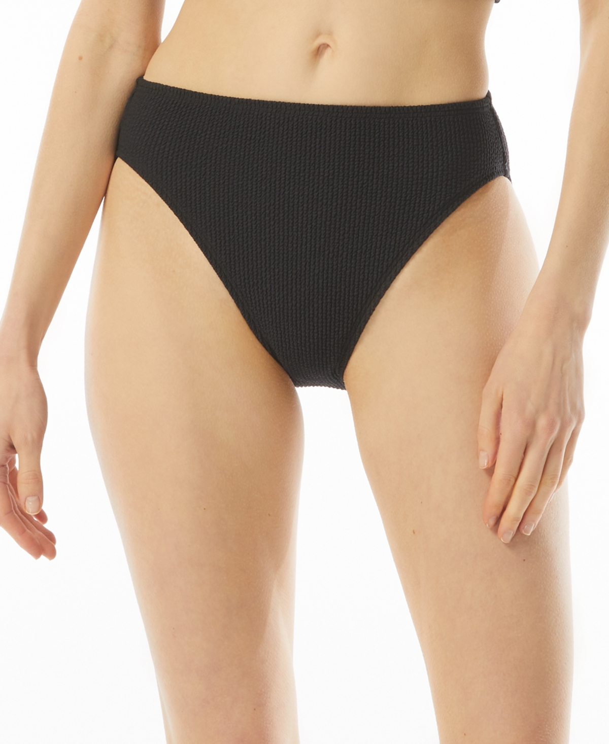 Michael Kors Michael  Women's Textured High-leg Bikini Bottoms In Black
