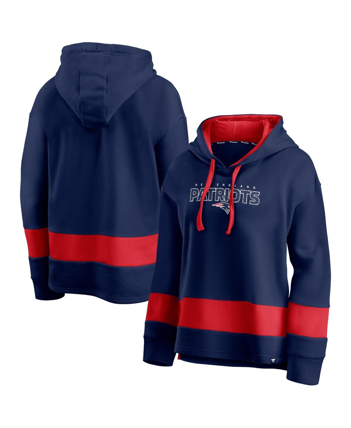 Fanatics Women's  Branded Navy And Red New England Patriots Colors Of Pride Colorblock Pullover Hoodi In Navy,red