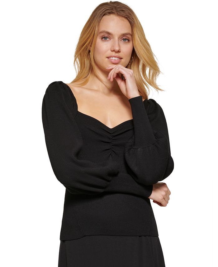 DKNY Women's Sweetheart-Neckline Puff-Sleeve Sweater - Macy's