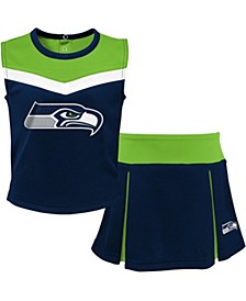 Youth Girls College Navy and Neon Green Seattle Seahawks Two-Piece Spirit Cheerleader Set