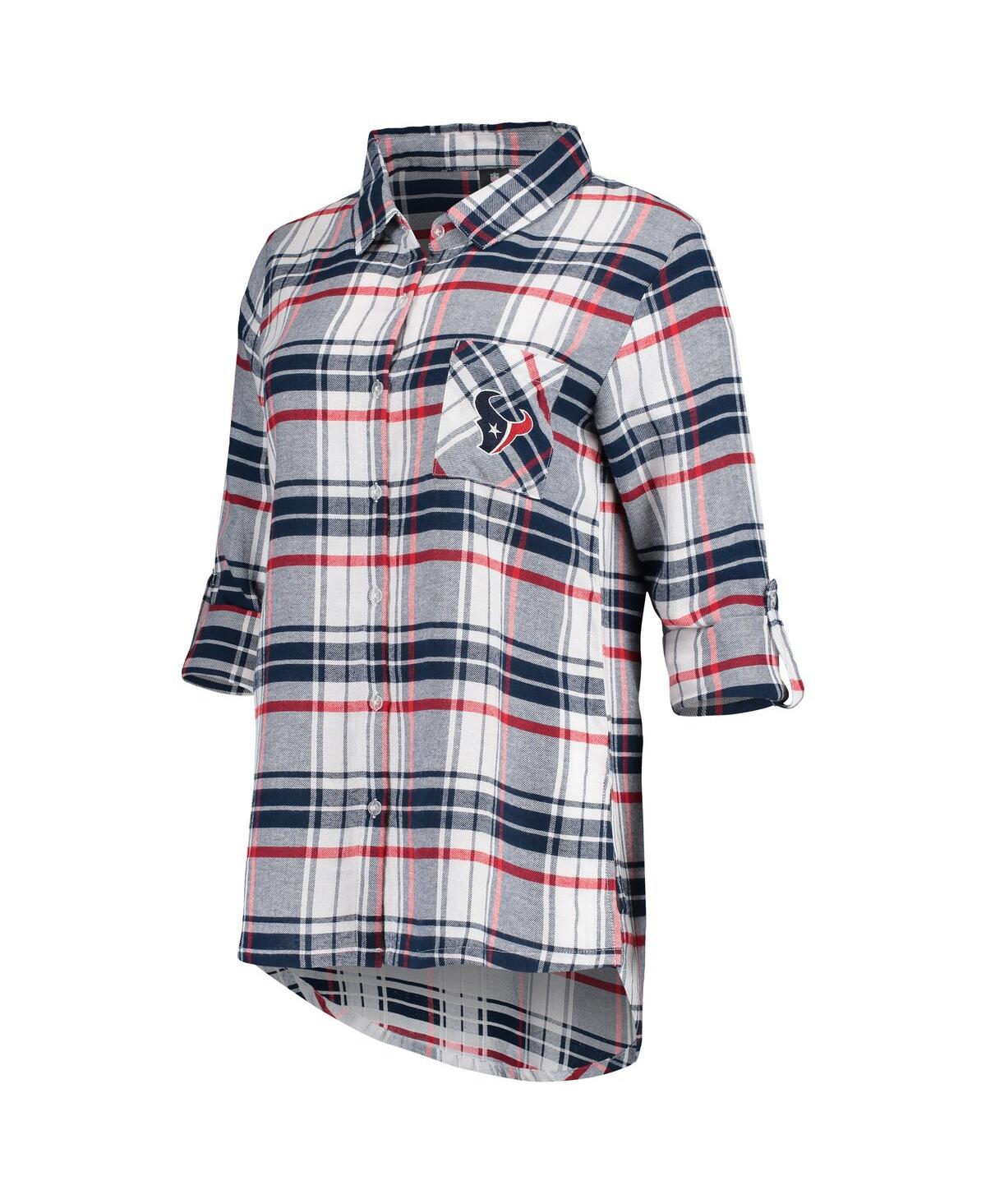 Shop Concepts Sport Women's  Navy, Red Houston Texans Accolade Flannel Long Sleeve Button-up Nightshirt In Navy,red