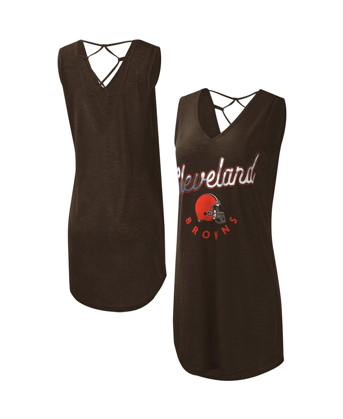 G-III 4HER BY CARL BANKS WOMEN'S G-III 4HER BY CARL BANKS BROWN CLEVELAND BROWNS GAME TIME SWIM V-NECK COVER-UP DRESS