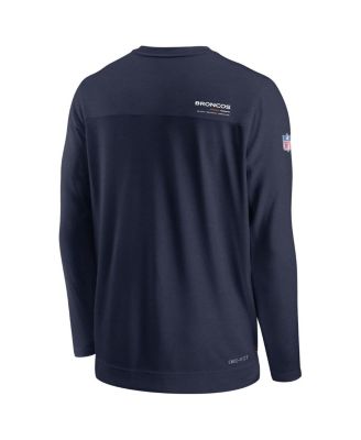 Men's Navy Denver Broncos 2022 Sideline Coach Chevron Lock Up Performance Long Sleeve T-shirt