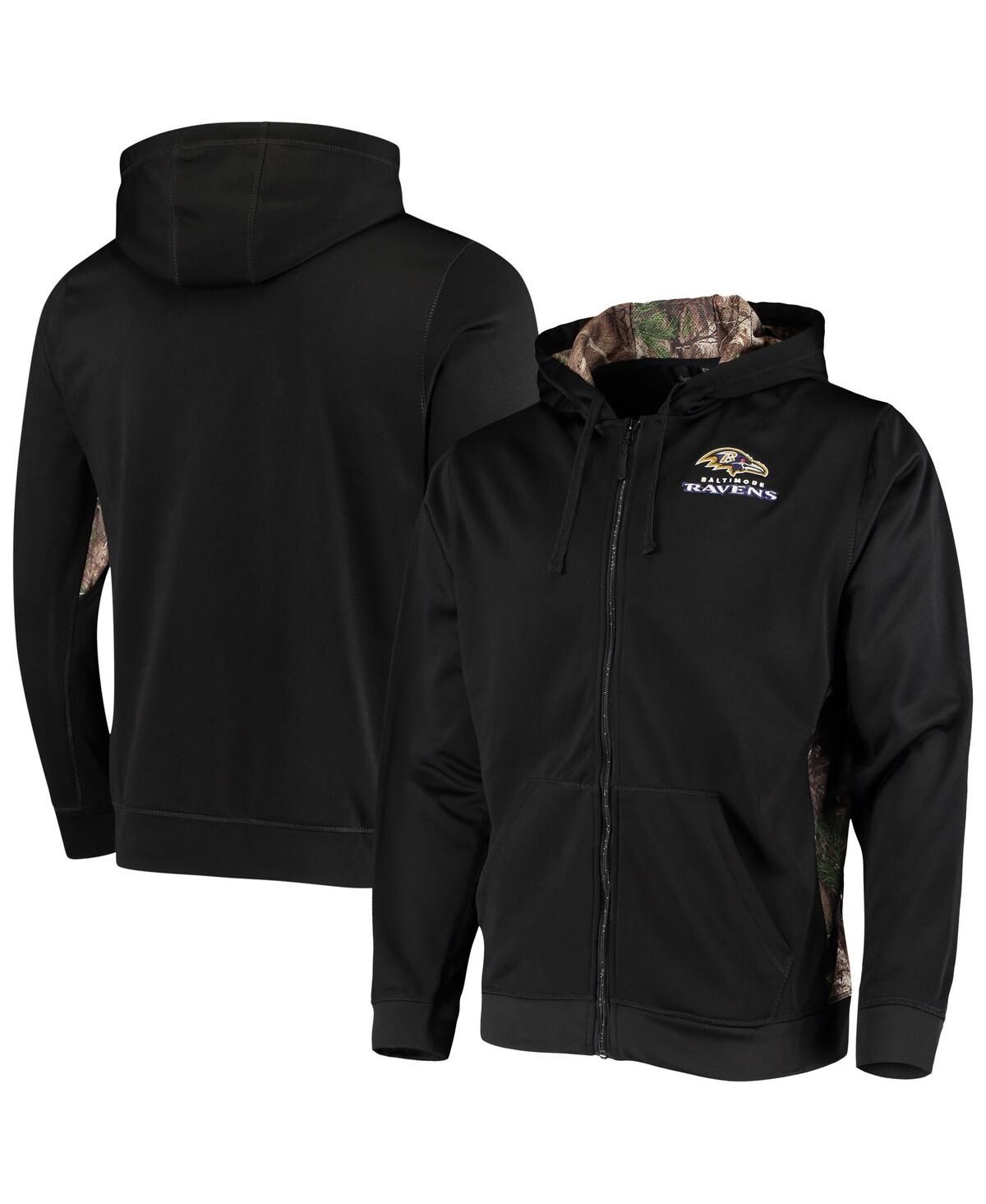 DUNBROOKE MEN'S DUNBROOKE BLACK, REALTREE CAMO BALTIMORE RAVENS DECOY TECH FLEECE FULL-ZIP HOODIE