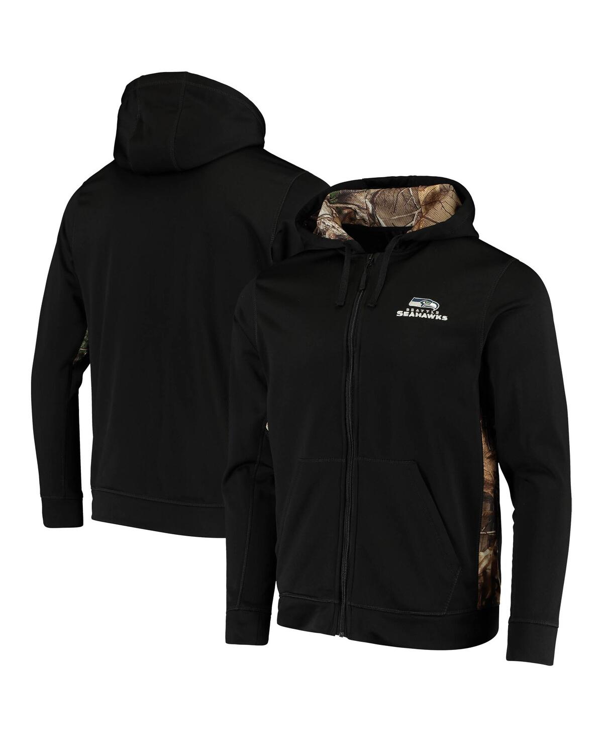 DUNBROOKE MEN'S DUNBROOKE BLACK, REALTREE CAMO SEATTLE SEAHAWKS DECOY TECH FLEECE FULL-ZIP HOODIE 