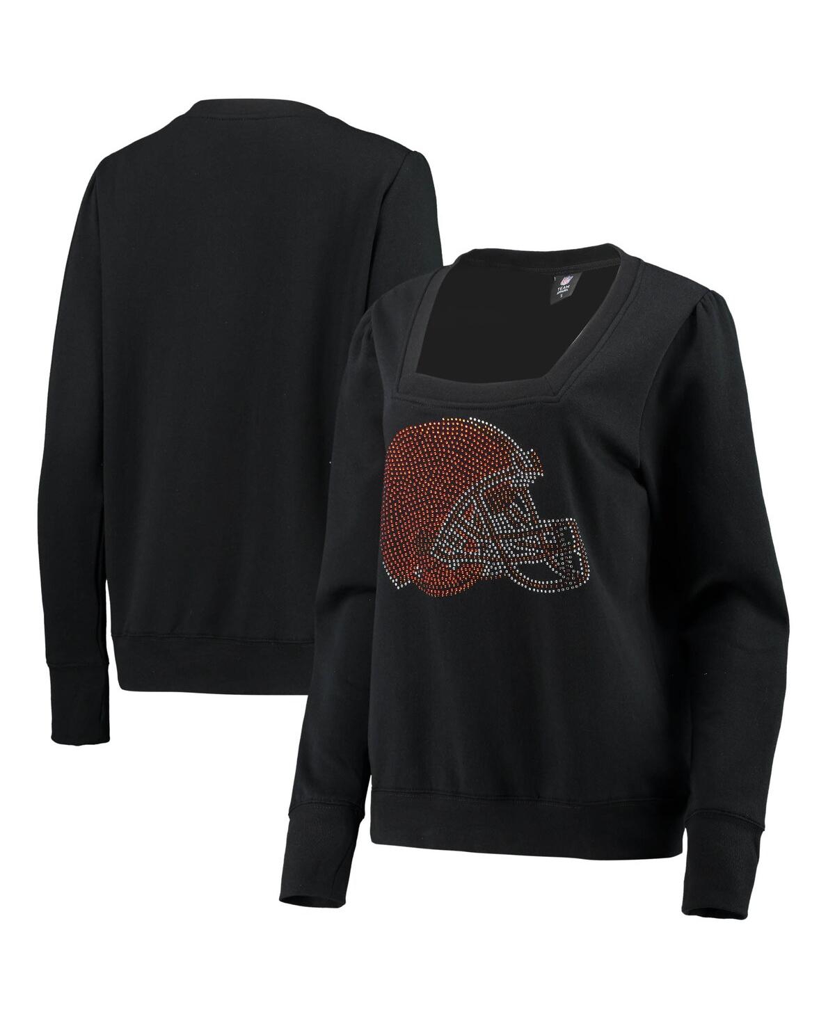 Shop Cuce Women's  Black Cleveland Browns Winners Square Neck Pullover Sweatshirt