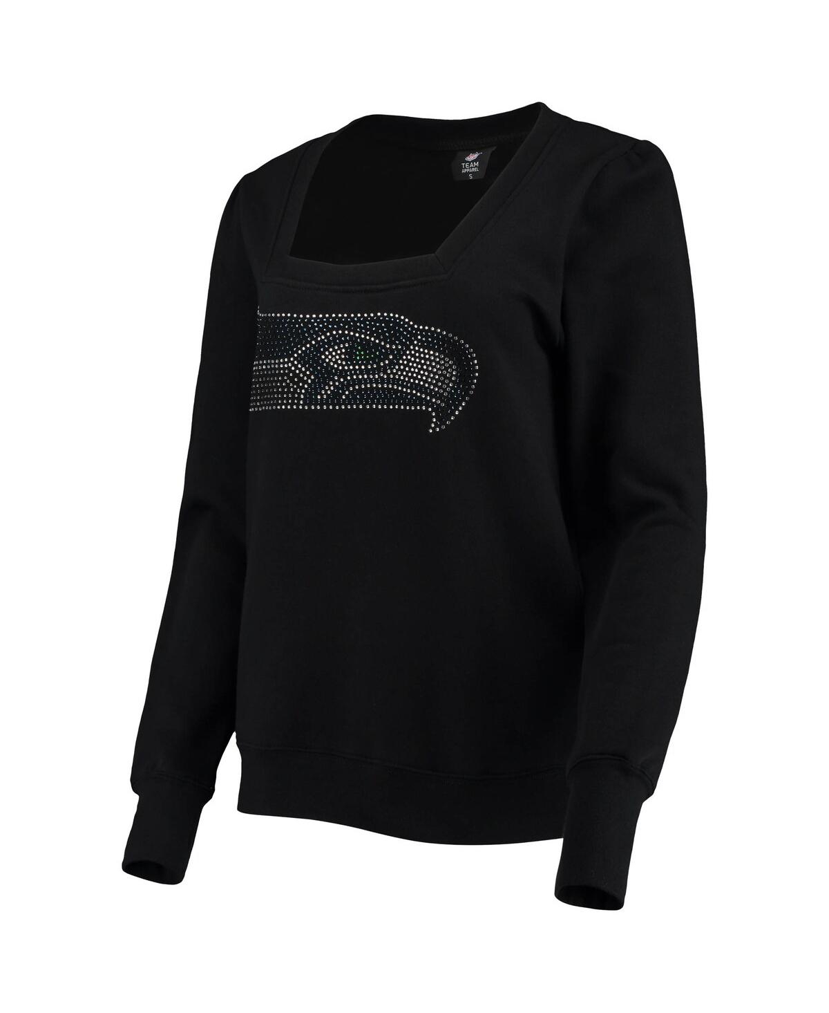 Shop Cuce Women's  Black Seattle Seahawks Winners Square Neck Pullover Sweatshirt