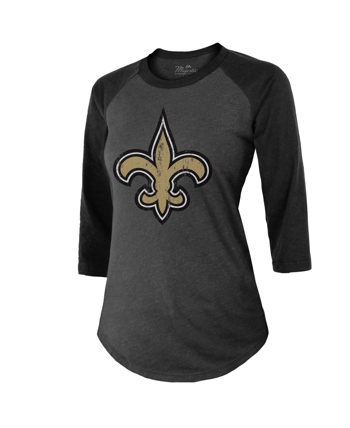 Majestic Women's  Threads Tyrann Mathieu Black New Orleans Saints Name & Number Raglan 3/4 Sleeve T-s In Black