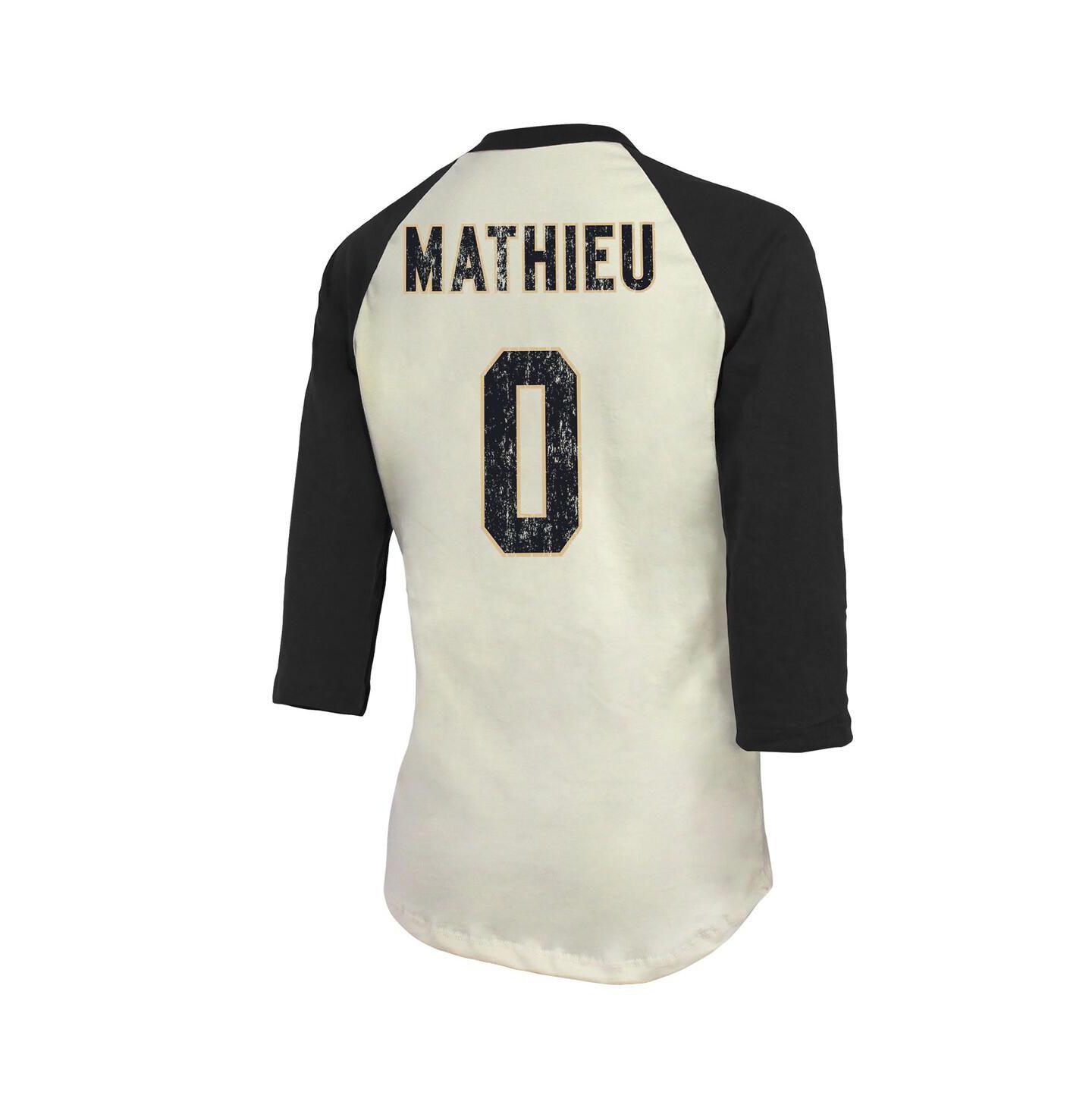 Женская футболка Majestic Threads Tyrann Mathieu Cream, Black New Orleans Saints Name & Number Raglan 3/4 Sleeve — фото 4