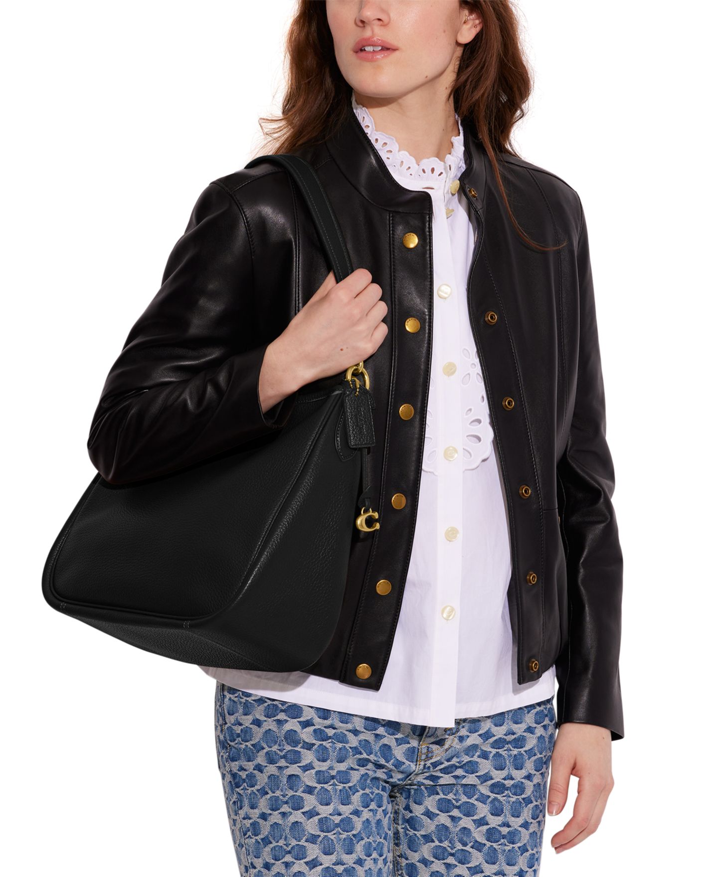 Женская сумка COACH Cary Medium Soft Pebble Leather Shoulder, цвет: Латунный / Чёрный — фото 2