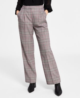 Bar III - Women's Plaid Pleated High-Waist Wide-Leg Pants