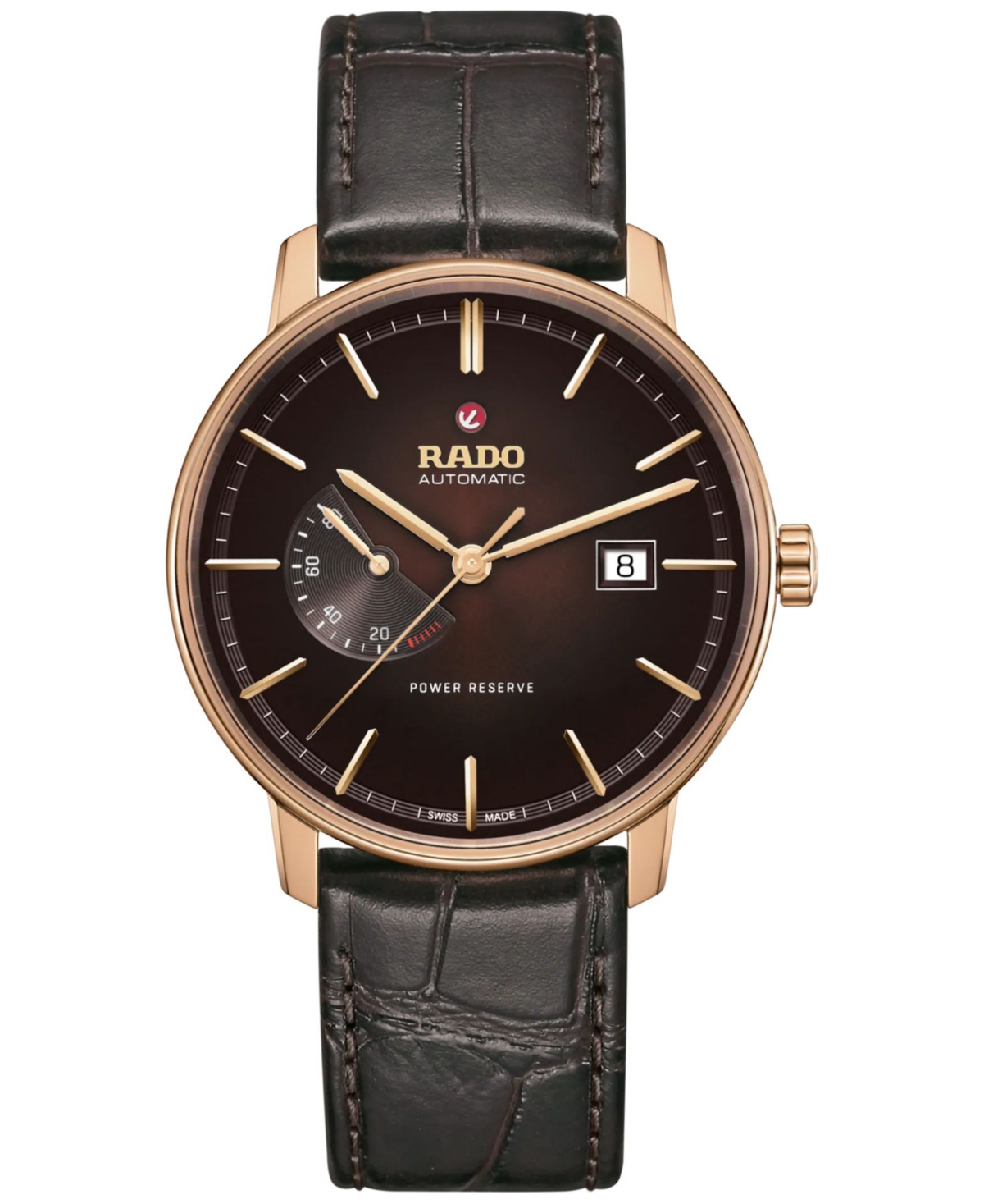 RADO MEN'S SWISS AUTOMATIC COUPOLE CLASSIC BROWN LEATHER STRAP WATCH 41MM