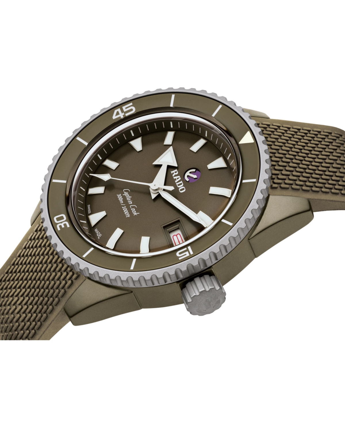 Shop Rado Men's Swiss Automatic Captain Cook Diver Green Rubber Bracelet Watch 43mm In No Color