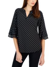 Alfani Plus Women's Metallic-Dot Sheer-Sleeve Top, Gld Lurex Dot, 0X 
